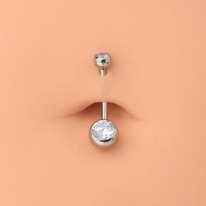 OUFER Titanium Belly Button Rings, Internally Threaded Belly Ring, Round CZ Navel Rings for Women Men - color: Silver, size: 1.6*14MM