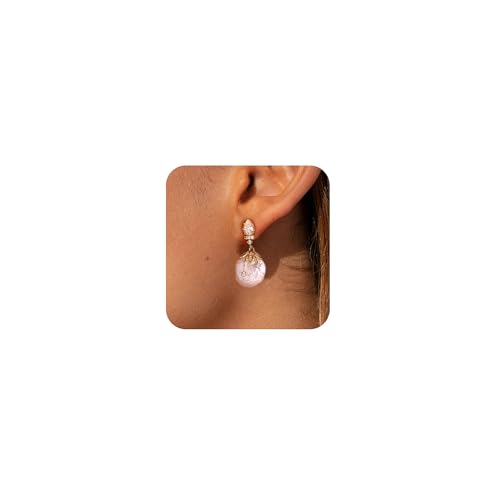 YOIHUR Drop Dangle Pearl Earrings for Women, Dainty 14K Gold Plated Pearl Hoop Earrings Hypoallergenic Wedding Pearls Dangle Earrings Jewelry Gift for Women Bridal - color: Gold-Pink Baroque Pearl Earrings