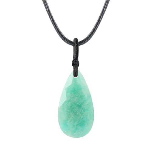Teardrop Gemstone Necklaces for Women, Healing Crystal Pendant Necklace Birthstone Jewelry for Women - color: Amazonite- faceted