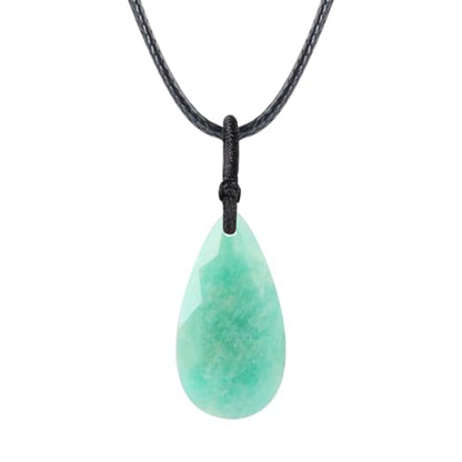 Teardrop Gemstone Necklaces for Women, Healing Crystal Pendant Necklace Birthstone Jewelry for Women - color: Amazonite- faceted