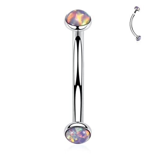 GAGABODY G23 Titanium Eyebrow Piercing Jewelry Curved Barbell Lip Ring | Internal Thread Used in Eyebrow,Belly,Rook 16 Gauge from 6mm to 12mm Lightweight Daily for Woman and Man Sensitive Skin - color: 1Pc-Disc Shape Silver+Purple Opal, size: 16G-6mm