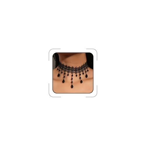 Gothic Necklace for Women Goth Lace Necklace Choker Halloween Witch Accessories Velvet Vampire Jewelry - color: Black