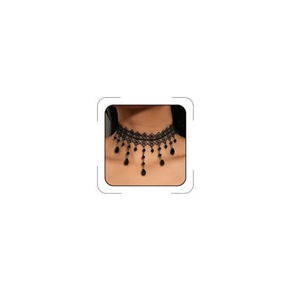 Gothic Necklace for Women Goth Lace Necklace Choker Halloween Witch Accessories Velvet Vampire Jewelry - color: Black