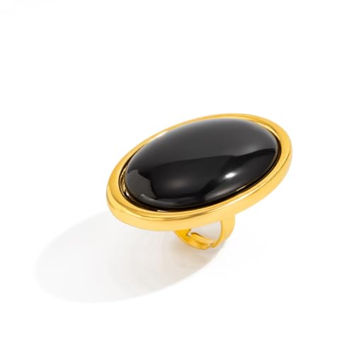 Chunky Oval Gemstone Ring for Women Vintage Resin Amber Ring Statement Big Geometric Irregular Finger Joint Ring Simple Classics Y2K Party Holiday Jewelry Accessories - color: Black