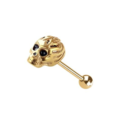 Pierced Owl 14GA 316L Stainless Steel Skull Head Tongue Barbell - style: Gold Tone