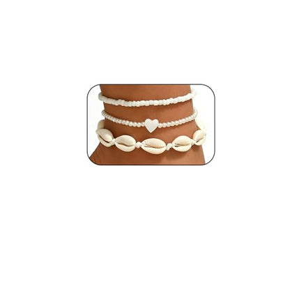 3PCS Boho Anklets for Women Summer Beach Women's Ankle Bracelets Beaded Anklet Bracelet Waterproof Beach Anklets Shell Starfish Anklet Foot Chain Jewelry for Women - color: 3PCS/white