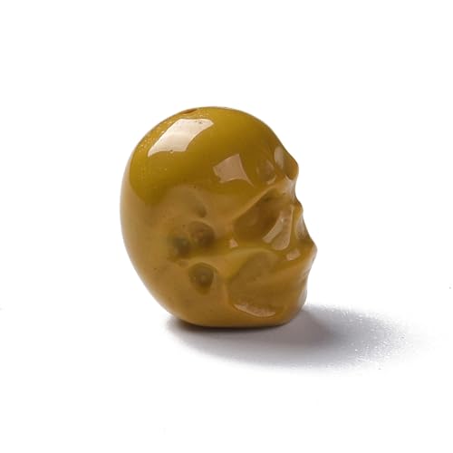 Elecrelive 5Pcs Gemstone Carved Skull Beads Yellow Mookaite Stone Skeleton Head Beads for Halloween Necklace Bracelets Earrings Jewelry Making - color: Yellowish-Brown