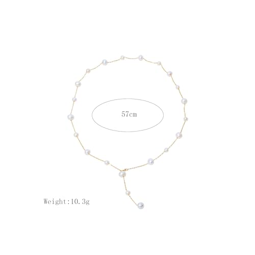 Boho Pearl Y Shape Necklaces for Women, Dainty 14k Gold Plated Pearl Beaded Chain Choker Necklace Trendy Jewelry Accessories Gift - style: Modern