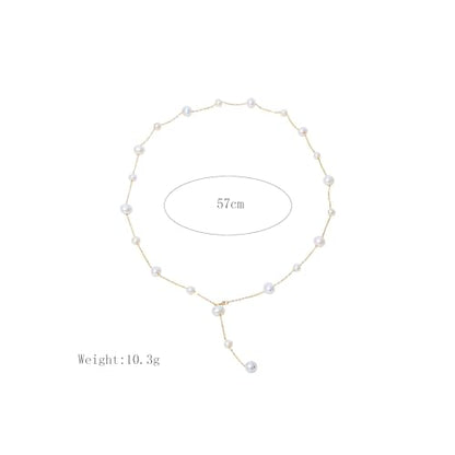 Boho Pearl Y Shape Necklaces for Women, Dainty 14k Gold Plated Pearl Beaded Chain Choker Necklace Trendy Jewelry Accessories Gift - style: Modern