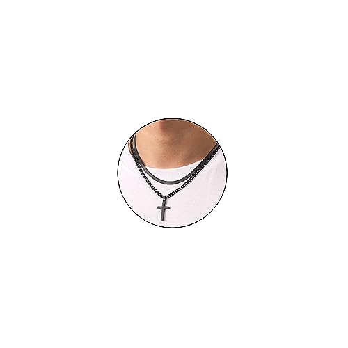 Zocomi Cross Necklace for Men Boys, Stainless Steel Layered Cuban Link Herringbone Chain Cross Pendant Christian Fashion Jewelry Gifts 16-24 Inches - color: Black, size: 18inch/20inch, style: Herringbone+Cuban