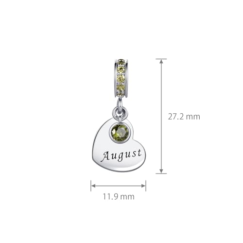 NARTGO January-December Birthstone Birthday Charm Heart Dangle Beads Jewelry Gift for Women Compatible with Pandora Bracelets & Necklaces - style: August Birthstone