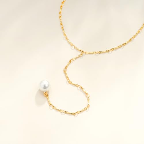 Pearl Necklaces for Women - 14K Gold Plated Y-Shaped Choker Necklace for Women, Gold Jewelry Beaded Necklace Gifts for Teens - color: Y-Pearl-4