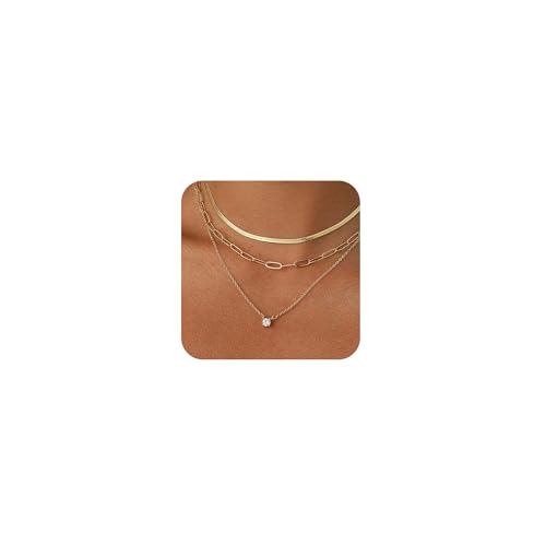 Coshilta Layered Gold Necklaces for Women, 14K Plated Gold Sterling Silver Plated Dainty Pendant Necklace Set with Cubic Zirconia,Stackable Chain Choker,Trendy Personalized Jewelry Gift Non Tarnish - style: C-N0545-CZ