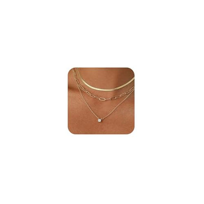 Coshilta Layered Gold Necklaces for Women, 14K Plated Gold Sterling Silver Plated Dainty Pendant Necklace Set with Cubic Zirconia,Stackable Chain Choker,Trendy Personalized Jewelry Gift Non Tarnish - style: C-N0545-CZ