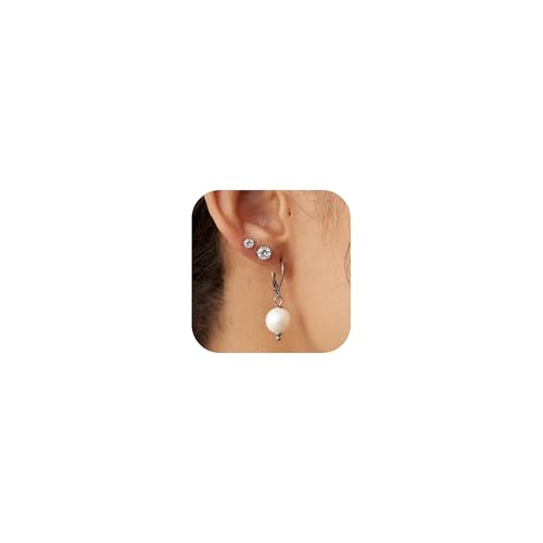 5 Pairs Pearl Earrings for Women Hypoallergenic Ball Studs Earrings Set Women 316L Surgical Steel Silver Pearl Earrings Birthday Valentines Day Gifts - color: A003-silver