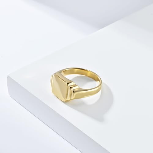 PAURO Unisex Square Shaped Signet Ring Geometric Style | Stainless Steel Square-shaped Signet Style for Men Women,Classical Simple Plain Wedding Engagement Statement Ring - color: Gold