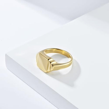 PAURO Unisex Square Shaped Signet Ring Geometric Style | Stainless Steel Square-shaped Signet Style for Men Women,Classical Simple Plain Wedding Engagement Statement Ring - color: Gold