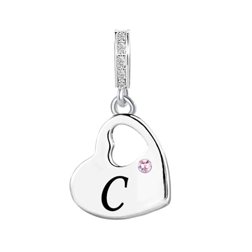 KunBead Initial A-Z Letter Pink Heart Alphabet Birthday Dangle Love Charms Compatible with Pandora Charm Bracelet for Auntie Friend Sister Mom Daughter Nana Granddaughter Wife - style: Letter C