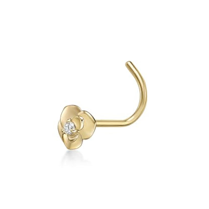 Lavari Jewelers 20 Gauge Curved Screw Nose Stud for Women - 14k Yellow Gold Cubic Zirconia Nose Ring for Her - CZ Unisex Hypoallergenic Nostril Piercing Jewelry - 20G Body Piercing for Men - style: Rose