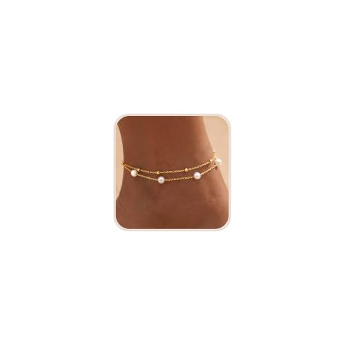 Dainty Layered Ankle Bracelets for Women Waterproof, 14K Gold/Silver Plated Anklets Beaded Satellite Chain Ankle Bracelet Set Trendy Beach Summer Fashion Jewelry Gift - style: Style 6