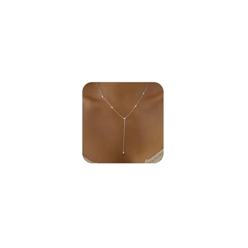 Gold Necklace for Women, Dainty Long Necklace 14k Gold Plated Lariat Long Necklaces for Women Trendy Simple Statement Drop Necklace Fashion Body Chain Prom Jewelry Gold Accessories - color: 7-Silver