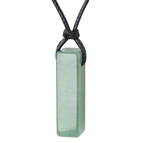 FANASY Natural Gemstone Pendant Necklace for Men Healing Crystal Pendant Adjustable Black Rope Necklace Jewelry Gifts for Women Men - color: Green Aventurine