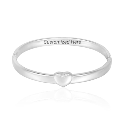 Heart Bangle Bracelet for Mom Silver/Gold Stainless Steel Bracelet for Women Oval Bangle Love Chunky Bracelets - color: heart-Customized