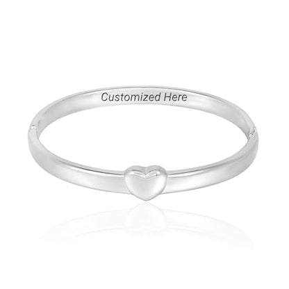Heart Bangle Bracelet for Mom Silver/Gold Stainless Steel Bracelet for Women Oval Bangle Love Chunky Bracelets - color: heart-Customized