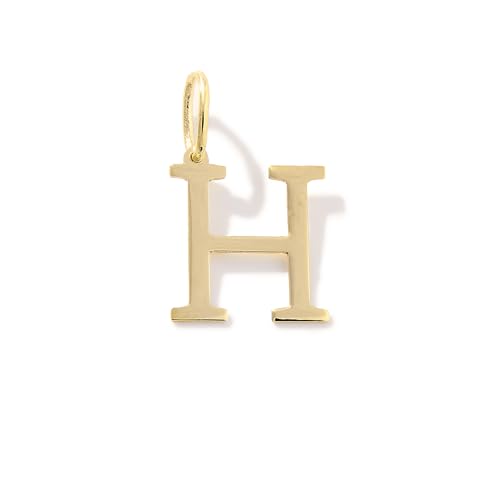 14K Solid Gold Initial Letter Charm Pendant for Women - Personalized Block Letter Add On Charm (A to Z All Letters) - color: H