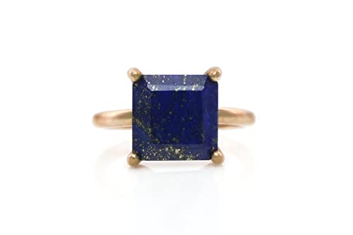 Lapis Lazuli in 14k Rose Gold Filled Ring - Square Ring for Special Occasions, Birthday, Holiday and Anniversary for Her - Handmade Jewelry with Box