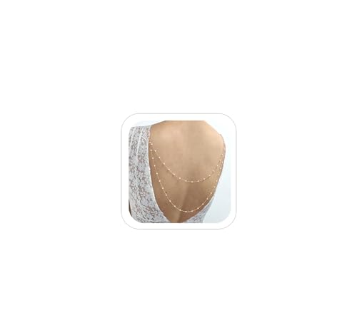 Pearl Back Chain Necklace Wedding Bridal Silver Gold Layered Backdrop Body Chain for Women Backless Dress - color: Silver