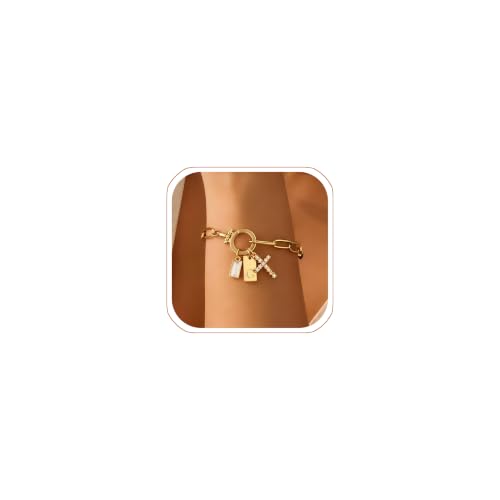Initial Cross Charm Bracelet, 18K Gold Plated Dainty Paperclip Link Chain Bracelets for Women, Non Tarnish, A-Z Letter Bracelet Personalized Gifts Gold Jewelry for Women - color: Letter-G