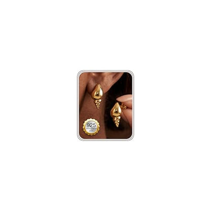 Chunky Gold Stud Earrings for Women Sterling Silver Earring Hypoallergenic | Non Tarnish 14K Gold Plated 925 Silver Posts for Sensitive Ears,Knot Statement Dangle Earrings Gold Jewelry Gifts Lightweight - color: gold plated-little conch