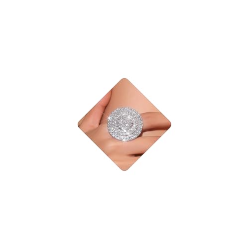 Rhinestone Finger Ring for Women Sparkly Crystal Butterfly Flower Leaf Adjustable Statement Chain Rings Punk Jewelry - color: Silver Round