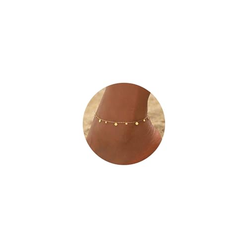 18K Gold Plated Ankle Bracelets for Women Stainless Steel Anklet with Star Cross Disc Coin Teardrop Charms Waterproof Thin Chain Ankle Jewelry Gift for Her - style: Coin-Gold