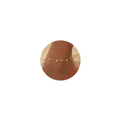 18K Gold Plated Ankle Bracelets for Women Stainless Steel Anklet with Star Cross Disc Coin Teardrop Charms Waterproof Thin Chain Ankle Jewelry Gift for Her - style: Coin-Gold