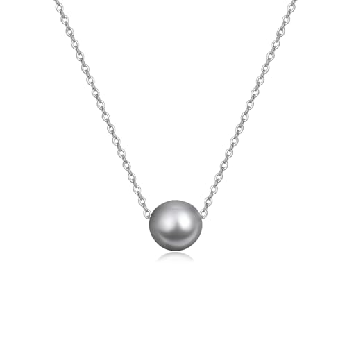 925 Sterling Silver Black Pearl Necklace Choker Jewelry Birthday Gifts for Women - style: Grey Pearl