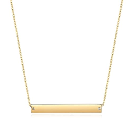 Gold Polished Horizontal Bar Necklace Personalized Stainless Steel Simple Pendant Link Layered Adjustable Chain for Women Girls Jewelry - color: Gold