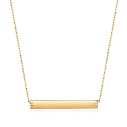 Gold Polished Horizontal Bar Necklace Personalized Stainless Steel Simple Pendant Link Layered Adjustable Chain for Women Girls Jewelry - color: Gold