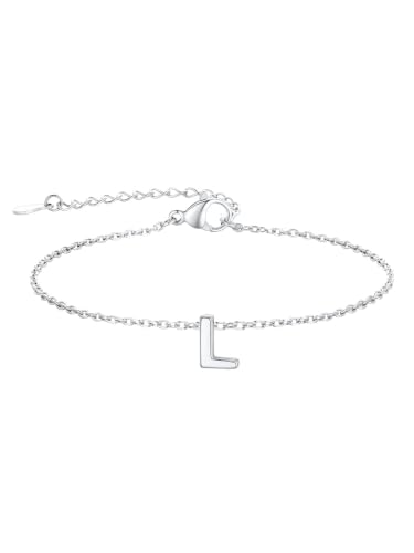 FindChic Initial Bracelets for Women Waterproof Stainless Steel Chain | 14K Gold Plated /Silver Letter A-Z Adjustable Monogram Charm Bracelet Dainty Gift for Women Wife Friend with Gift Box - color: Silver, size: letter L