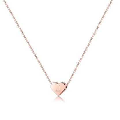 Turandoss Tiny Heart Initial Necklaces for Girls | 14K Rose Gold Plated Heart Pendant Handmade Dainty Letter Initial Necklaces for Teen Girls Jewelry - color: J