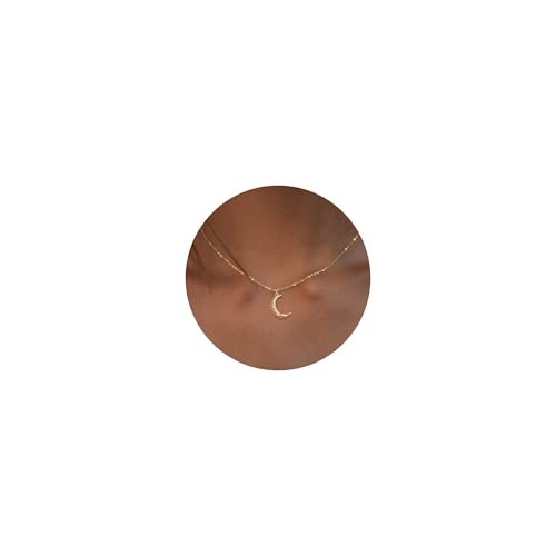 Valloey Rover Gold Necklaces for Women | Dainty 14K Gold/Sterling Silver Plated Cubic Zirconia Star Moon Pendant Necklaces Twist Rope Chain Simple Jewelry for Women - style: CZ-Moon