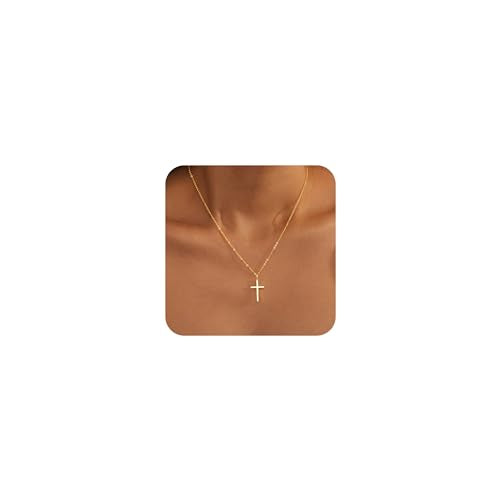 Poxtex Cross Necklace for Women Teen Girls, Dainty 14K Gold Silver Plated Cross Choker Jewelry Non Tarnish Waterproof Cute Simple Small Necklace Christian Baptism Religious Faith Jewelry Gifts - color: 04 Simple Cross Gold