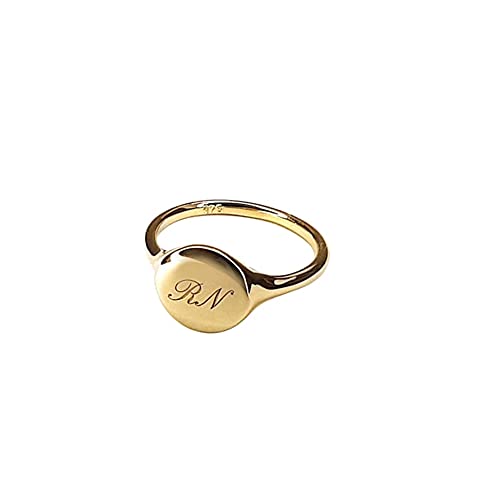 Personalized 925 Sterling Silver Signet Initial Ring Engraved Custom Letter Rings for Women - color: Gold