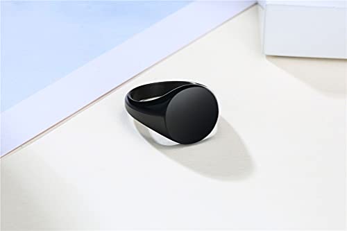 HIJONES Mens Stainless Steel Signet Ring Matte Brushed Square | Simple Statement ,Wedding Band,Polished Round - color: 14mm-Black