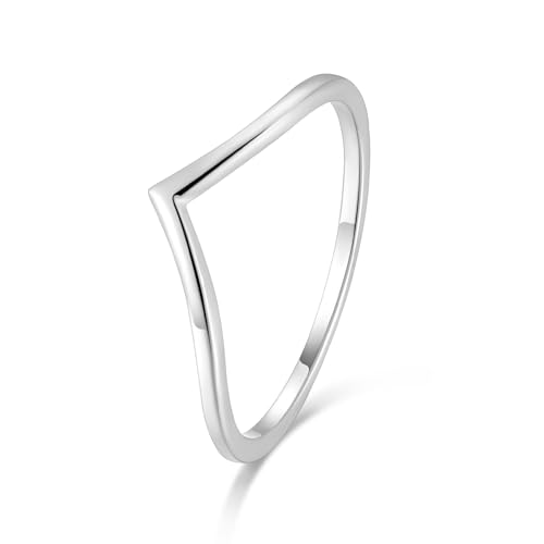 SHINYSO 925 Sterling Silver Rings for Women Thin Stacking Wedding Band Rings High Polish Plain Dome Rings Comfort Fit Size 4-10 - color: brass v-shape