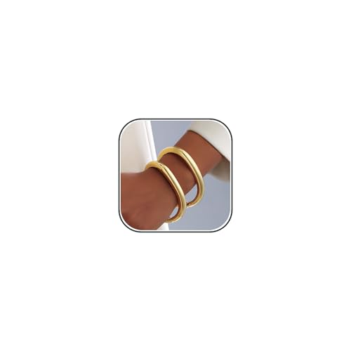 2pcs Gold Bangle Bracelets for Women, Trendy Hinged Cuff Open Wide Chunky Gold Bracelet Stack Arm Cuff Jewelry for Women - color: G-Gold Bangle