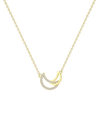 Gold Necklace for Women, 14K Gold Plated Cubic Zirconia Pendant Necklace, Dainty Heart Moon Circle Paperclip Jewelry for Layering, Everyday Birthday Gift - color: Gold Interlocking Moon