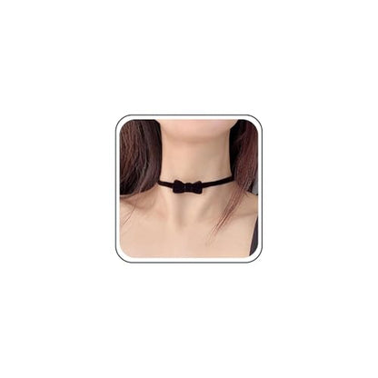 Punk Black Velvet Bow Necklace Black Satin Collar Necklace Bow Tie Choker Necklace Velvet Suede Choker Necklace Jewelry for Women