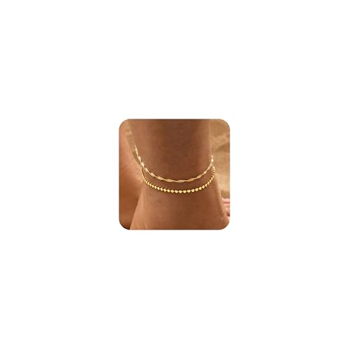 Warshion Ankle Bracelets for Women - 14K Gold Plated Waterproof Gold Anklet Delicate Chain Women's Anklets Summer Beach Pearl Jewelry Layering Gift Non Tarnish - color: ANKLETS-D-GD